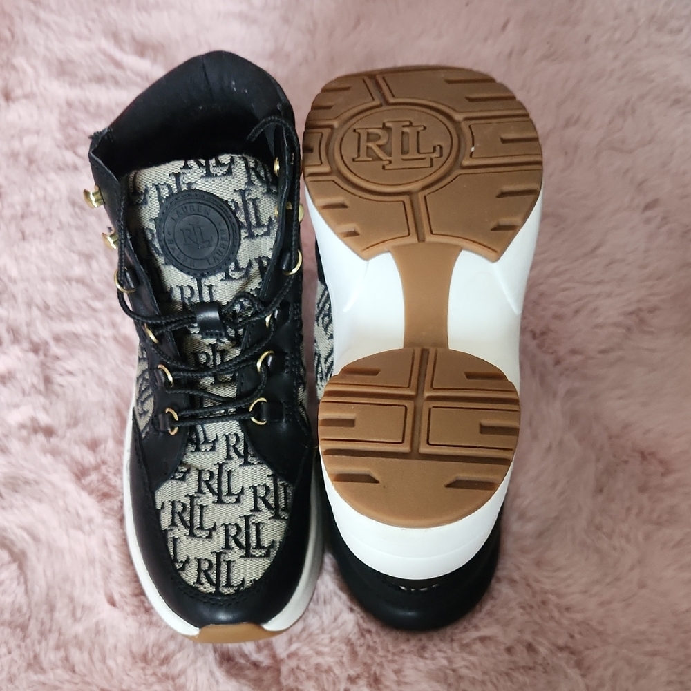 Rylee Monogram Jacquard High-Top Sneaker Ralph Lauren Black and Cream